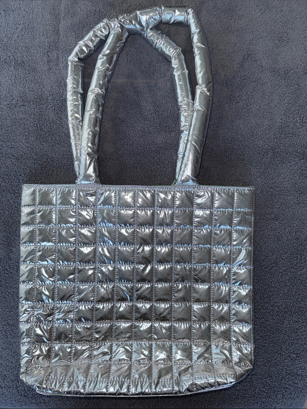 Clinique Quilted Metallic Silver Tote
